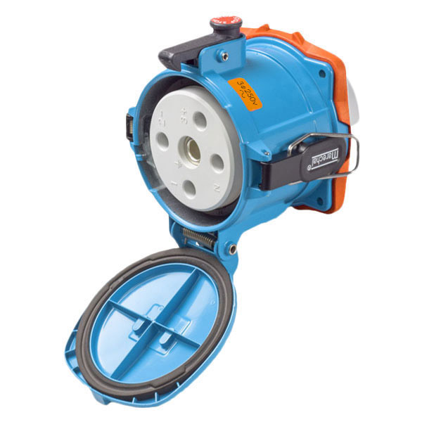 37-24073 - DS200 RECEPTACLE METAL BLUE SIZE 6 TYPE 3R 3P+G 200A 250 VAC 60 Hz NO AUX